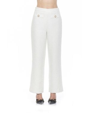 Alexia Admor Tweed High-Waisted Pearl Button Pants - White