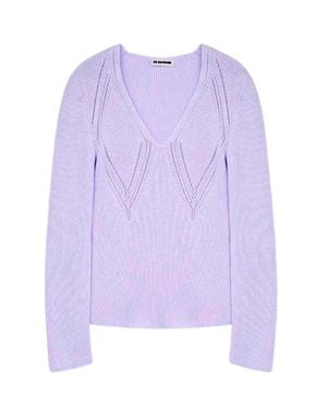 Jil Sander Long Sleeve V-Neck Sweater - Purple