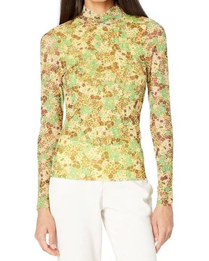 Ted Baker Lennix Mesh Floral Mock Neck Long Sleeve Top - Yellow
