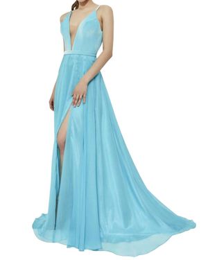 Angela & Alison High-Slit Prom Dress - Blue