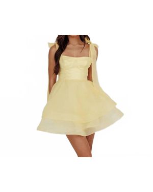 One And Only Collective Sqaure Neck Organza Mini Dress - Yellow