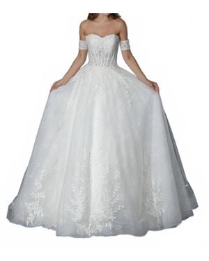 Tella Couture Long Corset Bridal Lace Wedding Dress - Gray