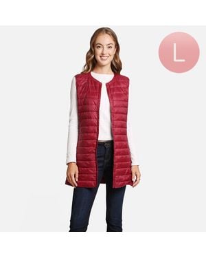 TRUEDAMES Solid Front Pockets Light Long Puffer Button Vest - Red