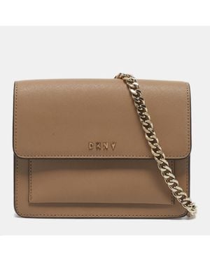 DKNY Leather Flap Chain Crossbody Bag - Brown
