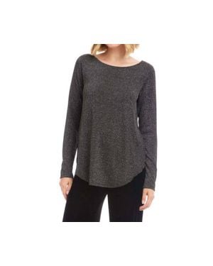 Karen Kane Long Sleeve Metallic Stripe Shirttail Top - Black