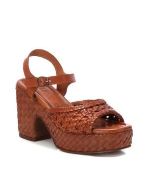 Xti Carmela Leather Heel Sandals - Brown