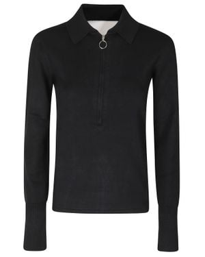 Semicouture Regular-Fit Polo Top With Zip Front And Ribbed Cuffs - Black