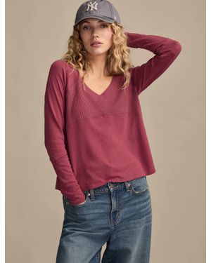 Lucky Brand Waffle Mix V Neck Top - Red