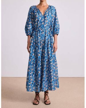Apiece Apart Long Sleeve Uva V Neck Dress - Blue