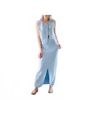 Allude High Rise Front Slit Midi Skirt - Blue