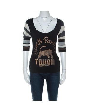 Gianfranco Ferré Gf Ferre Panther Print Jersey Scoop Neck Top - Black