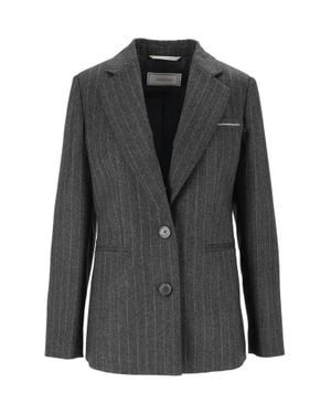 Peserico Structured Pinstripe Notched Lapel Blazer - Black