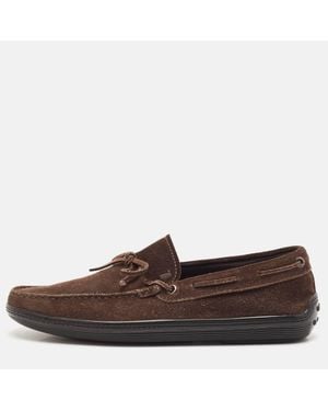 Tod's Dark Suede Driver Loafers - Brown