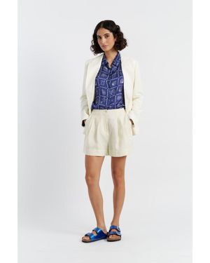 Chinti & Parker Cream Tencel-Linen Shorts - Blue