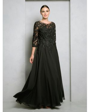 TRUEDAMES Lace 3/4 Sleeve A-Line Evening Gown With Chiffon Overlay Mother Of The Bride Dress - Gray