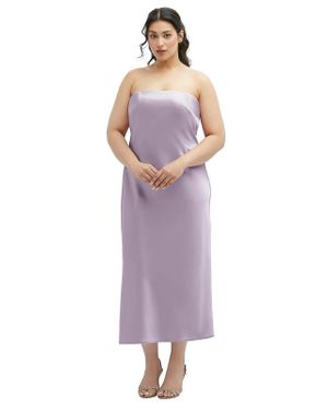 After Six Strapless Midi Bias Column Dress With Peek-A-Boo Corset Back - Purple