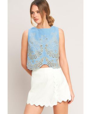 TRUEDAMES Sky Bloom Woven Eyelet Top - Blue