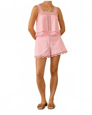 Skies Are Blue Strawberry Milk Scallop Embroidered Hem Shorts - Pink