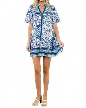 Thml Tile Print Puff Sleeve Mini Dress - Blue