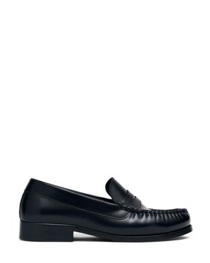 Alohas Penny Strap Leather Loafers With Moccasin Stitching - Black
