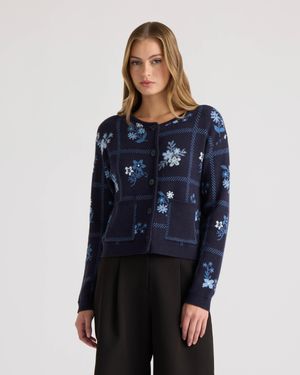 NVLT Patchwork Sweater Cardigan - Blue