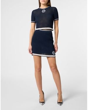 Philipp Plein Knitted Mini Skirt Hexagon - Blue