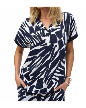 Joseph Ribkoff Abstract Print Boxy Top - Blue