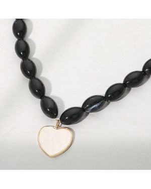 Fashnzfab Mother Of Pearl Heart Plate Pendant Chunky Beaded Statement Necklace - Metallic