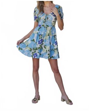 Sugarlips Khloey Floral Tiered Smocked Back Mini Dress - Blue