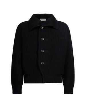 Dries Van Noten Ribbed Knit Sweater With Boxy Silhouette And Button Closure - Black