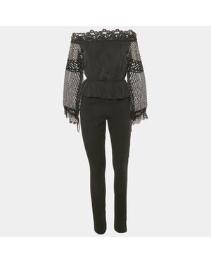 Self-Portrait Lace Trim Crepe Jumpsuit - Gray