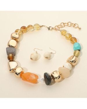 Fashnzfab Chunky Resin Pebble Beaded Necklace - Metallic