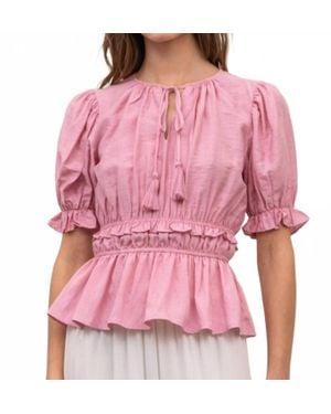 Moon River Rudy Puffed Sleeve Peplum Blouse - Pink