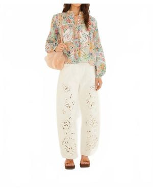 FARM Rio Rendeira Cutwork Long Sleeve Blouse - White