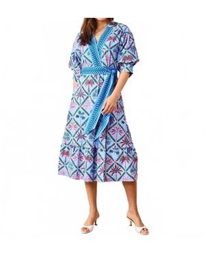 Printfresh Gabriela Palm Tree Dress - Blue