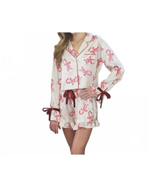 Bella Sleep + Spa Ruffled Pajama With Velvet Ties Short Set - Multicolor
