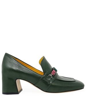 Madison Maison Leather Mid Heel Jeweled Loafer - Green
