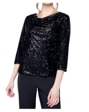 Carre Noir Sequin Shimmer Top - Black