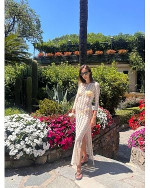 Hawa Made From Love Sheer Lace Maxi Dress With Zigzag Pattern And High Slit - Multicolor