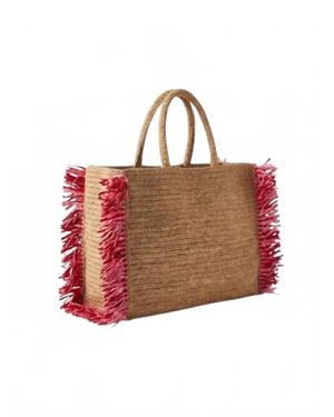 Baldiz Fringe Raffia Tote - Brown