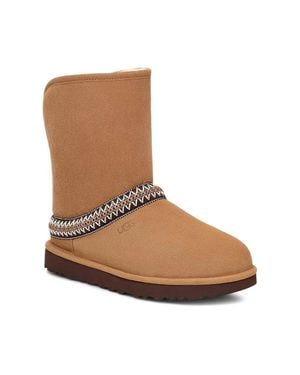 UGG Classic Short Cresent Chestnut Suede Sheepskin Lined Boots Rhs7748 - Black