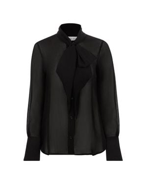 Nina Ricci Sheer Blouse With Bow Tie And Wide Cuffs - Black