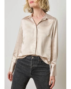 Lilla P Satin Button Down Shirt - Natural