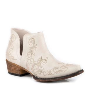 Roper Ava Boots Leather Embroidered Western Bootie Ham754 - White