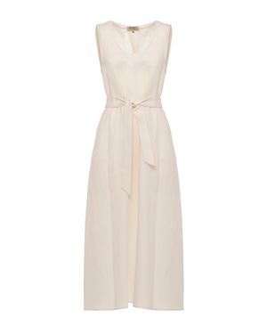 Woolrich Ivory Linen Blend Midi Dress With Matching Belt - Natural
