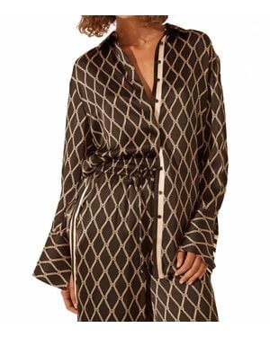 Shona Joy Silk Contrast Relaxed Shirt - Brown