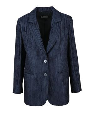 Peserico Velvet Textured Jacket With Notched Lapel And Button Closure - Blue