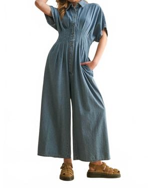 Miou Muse Chambray Button Down Jumpsuit - Blue