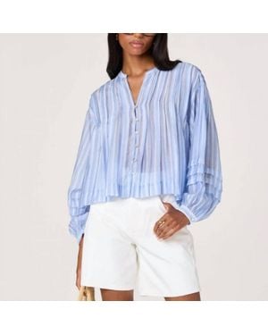 Astr Ericka Striped Balloon Sleeve Blouse - Blue