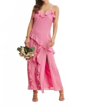 In February Hint Of Allure Ruffle Detailed Slit Maxi Dress - Pink